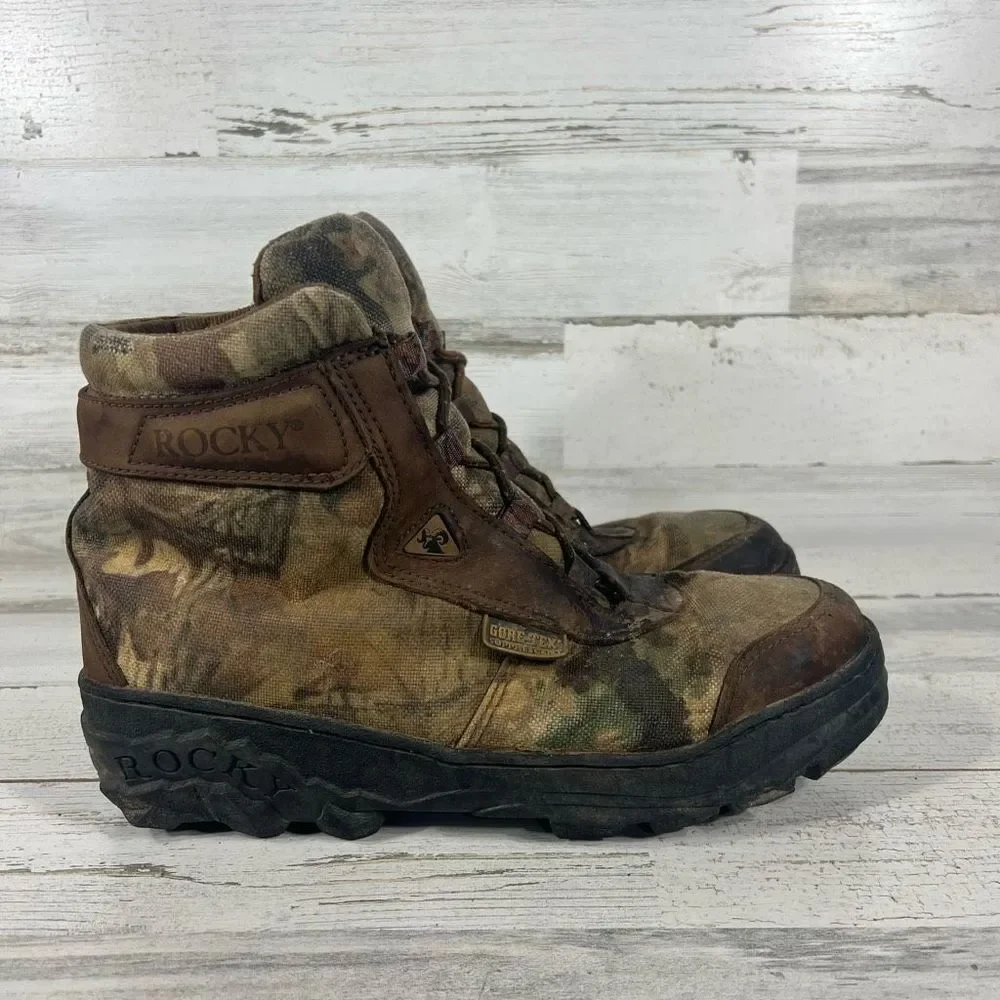 Rocky Men's‎ Gore Tex Hiking Boots Camouflage Mid Calf Brown Size 12M